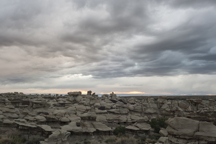 Part of the unique landscape of the Bisti/De-Na-Zin Wilderness and the threatening clouds we had overhead at sunset. © 2015 Kelsey Vance