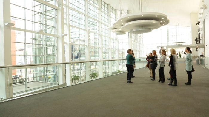 Teams BLP & GSA scout the Colorado Convention Center for a good location for the unveiling. 